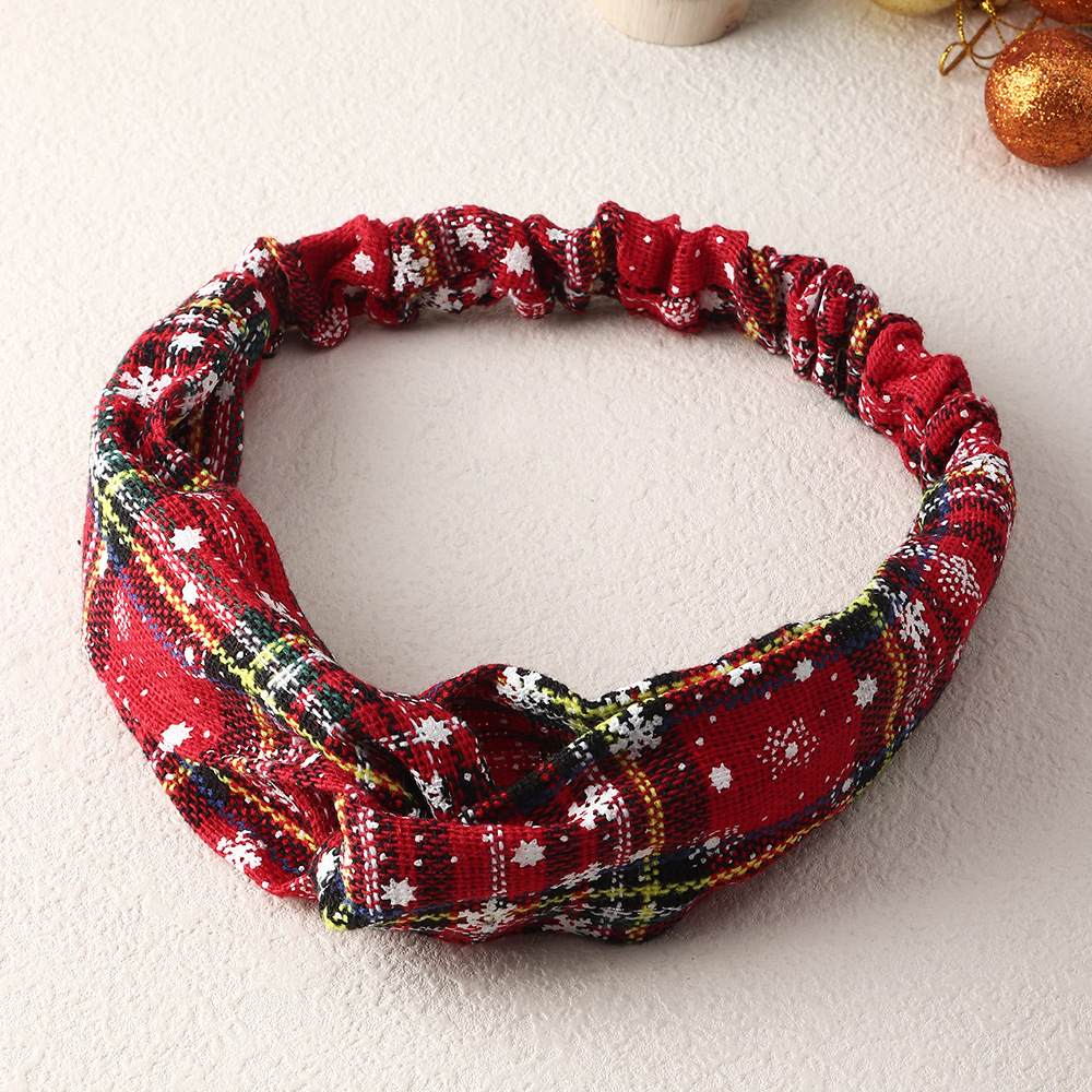 Christmas Plaid Print Red Elastic Detail Hair Ribbon