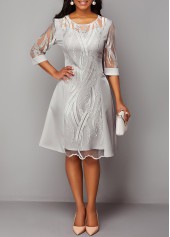 3/4 Sleeve Light Grey Lace Panel Dress | thumb picture 