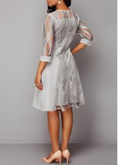 3/4 Sleeve Light Grey Lace Panel Dress | thumb picture 