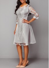 3/4 Sleeve Light Grey Lace Panel Dress | thumb picture 
