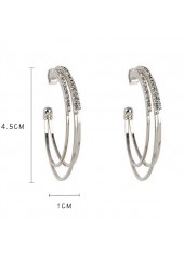 Silver C Shape Rhinestone Design Earrings | thumb picture 