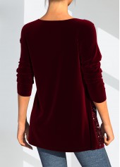 Sequin Velvet Stitching Wine Red Christmas Design T Shirt | thumb picture 