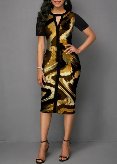 Short Sleeve Printed Cutout Front Dress  -  2nd 10%, 3rd 20%, 4th 40%
