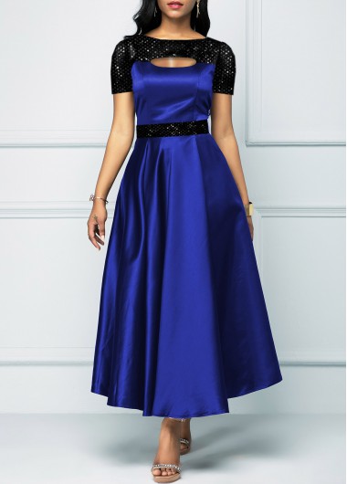 Modlily Sequin Cutout Neck Short Sleeve Dress - S