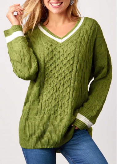 Modlily Twisted Long Sleeve V Neck Green Sweater - M