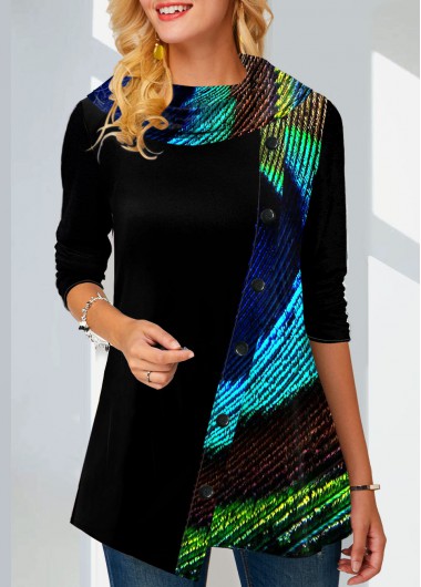 Modlily Cowl Neck Long Sleeve Black Sweatshirt - S