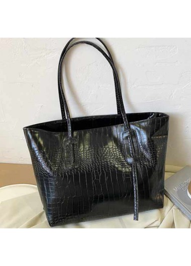 Modlily Black Rectangular Design Shoulder Bag for Women - One Size