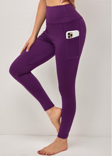 Modlily High Waist Skinny Stretch Fabric Purple Red Pocket Pants - M