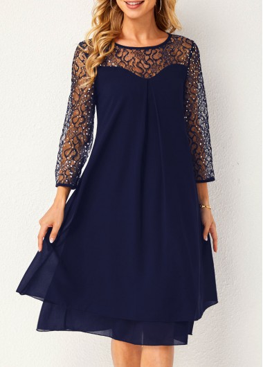 Sequin Lace Stitching Navy Blue Dress  -  2nd 10%, 3rd 20%, 4th 40%