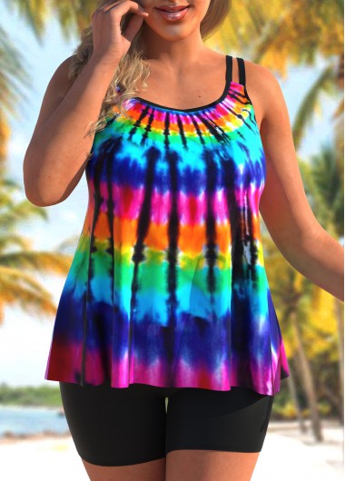 Modlily Tie Dye Print Plus Size Tankini Top - 3X