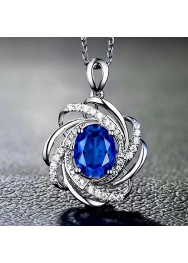 Modlily Silver Rhinestone Design Metal Detail Necklace - One Size