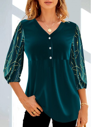 Modlily Velvet Hot Stamping Dot Blackish Green T Shirt - M