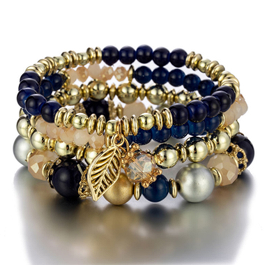 Leaf Design Navy Blue Bracelet Set for Women