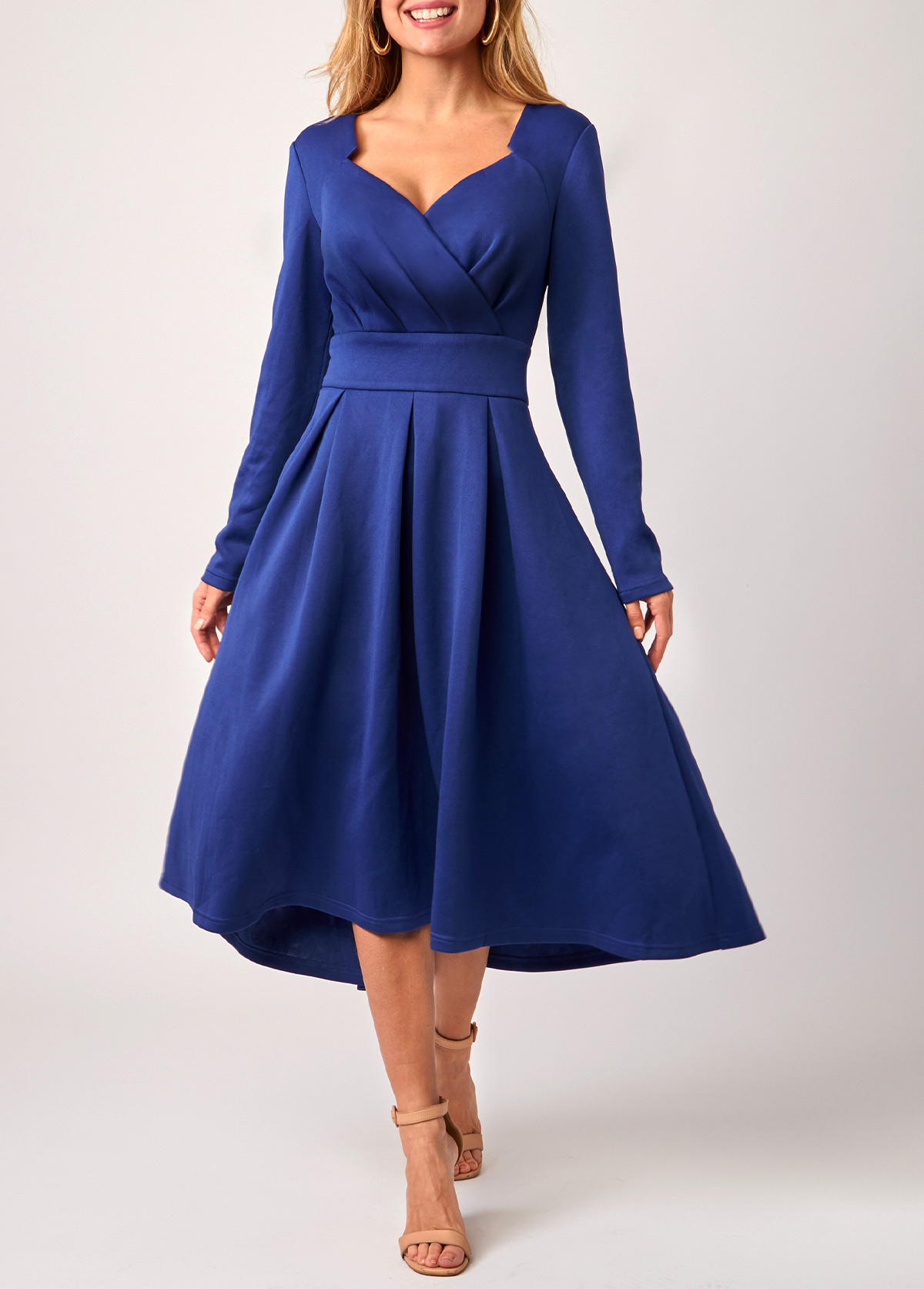 Long Sleeve Royal Blue Cross Front Dress