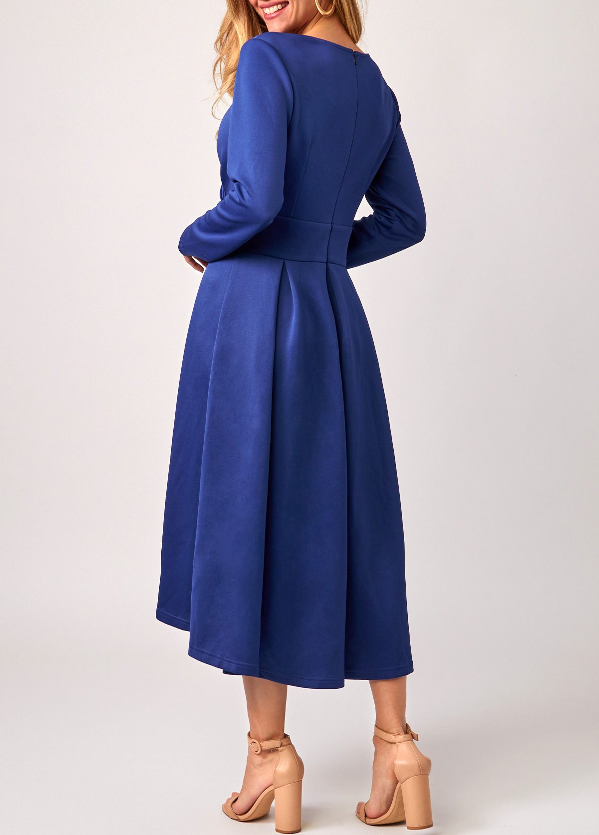 Long Sleeve Royal Blue Cross Front Dress