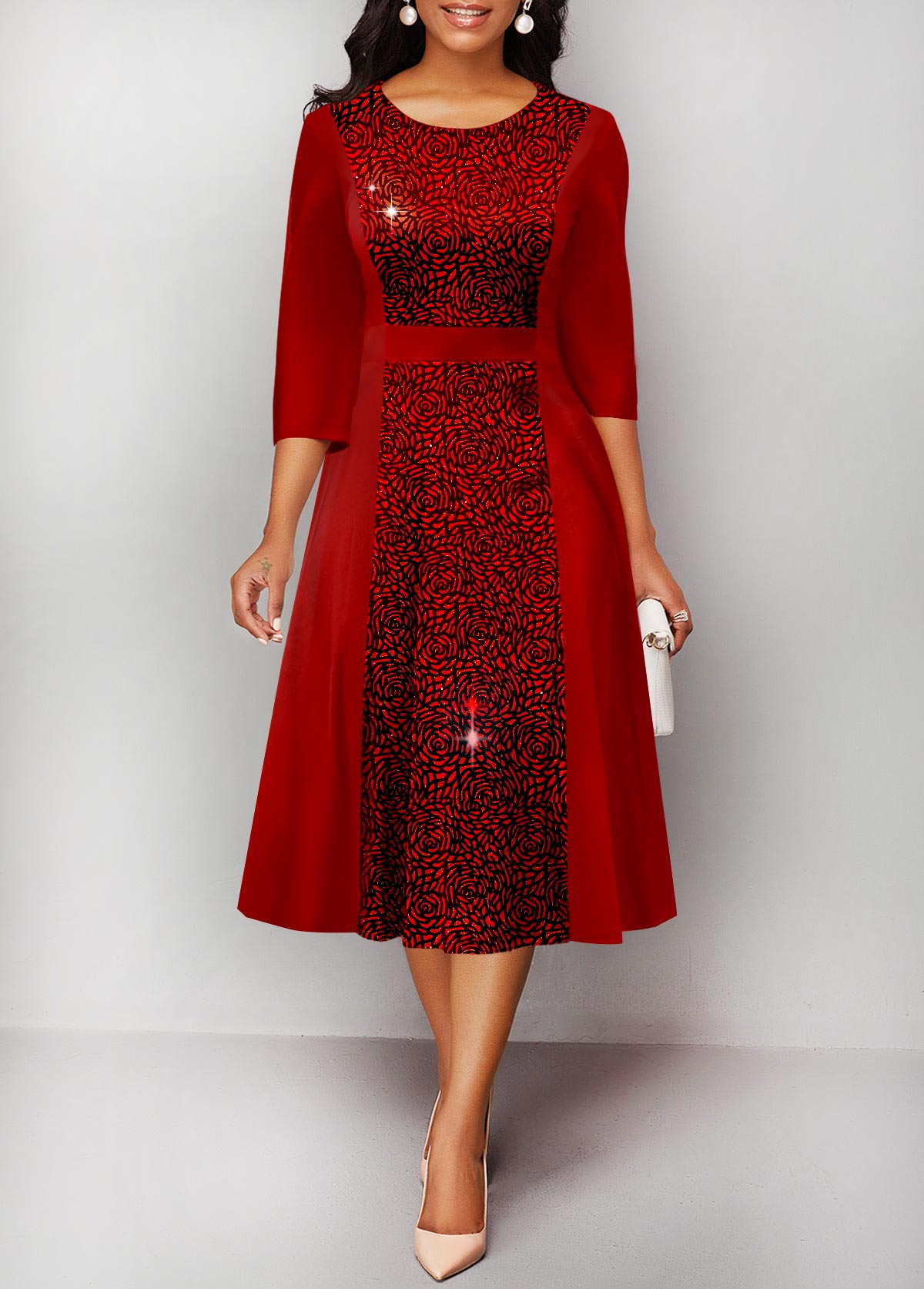 Hot Stamping Round Neck Red Dress