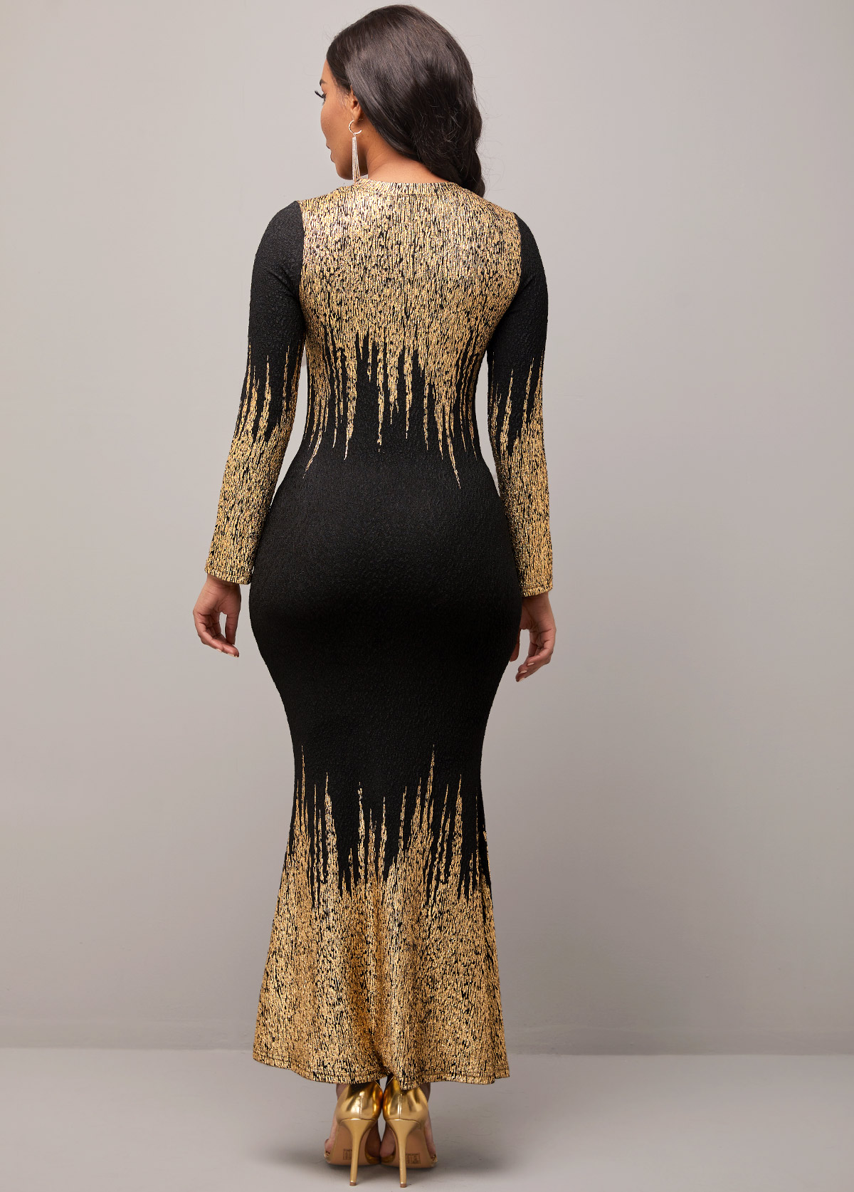 Hot Stamping Round Neck Gold Dress