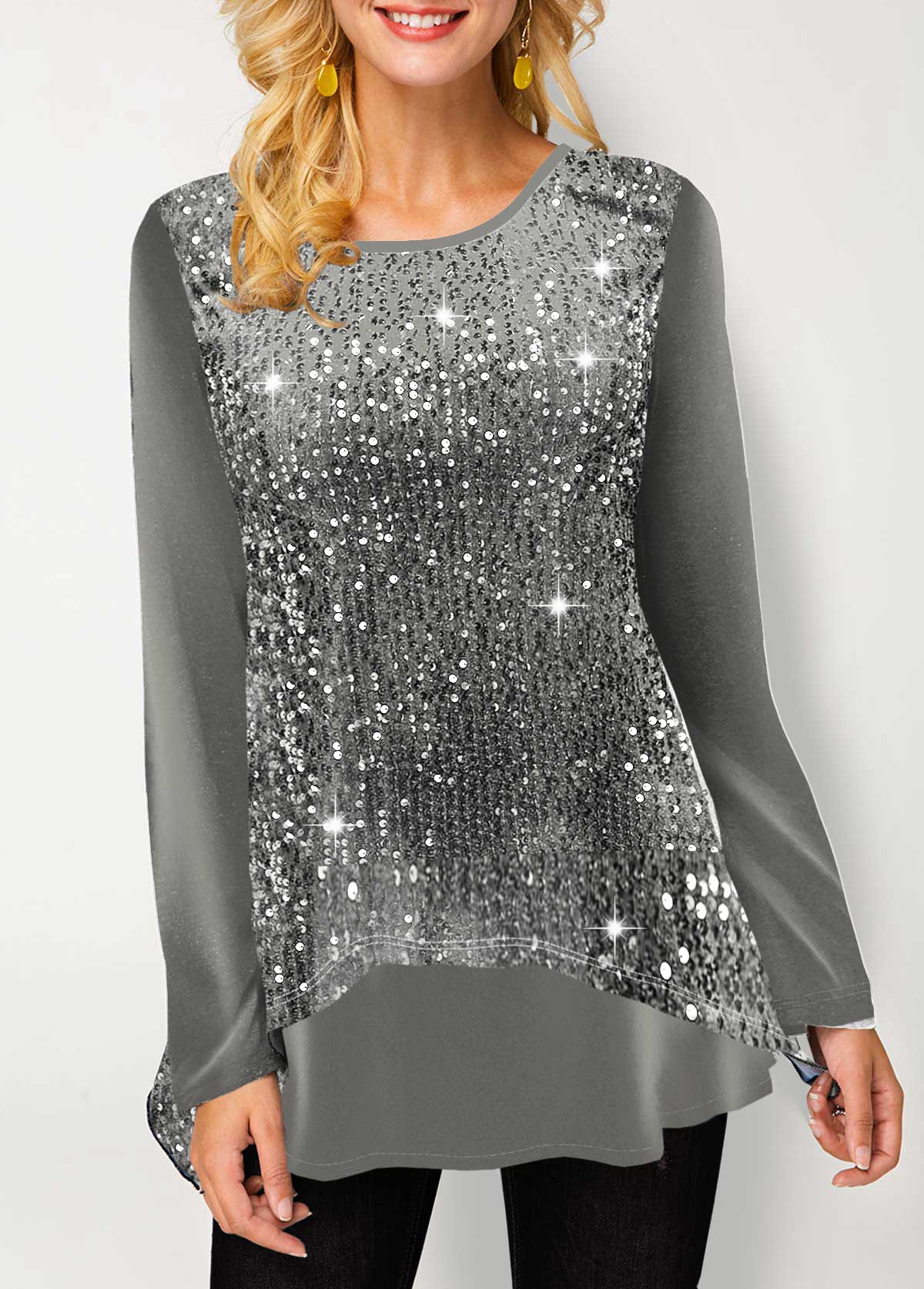 Sequin Velvet Stitching Light Grey Sweatshirt