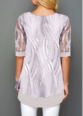 Light Grey Embroidery Half Sleeve Fake Two Piece Twinset 2