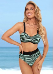 High Waisted Color Block Striped Bikini Set