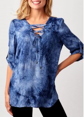 Lace Up Tie Dye Blue Blouse | thumb picture 