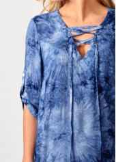 Lace Up Tie Dye Blue Blouse | thumb picture 