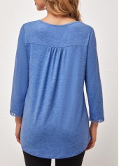 Lace Stitching Round Neck Blue T Shirt | thumb picture 
