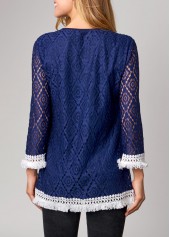 Lace Tassel 3/4 Sleeve Navy Blue T Shirt | thumb picture 