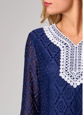 Lace Tassel 3/4 Sleeve Navy Blue T Shirt | thumb picture 