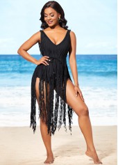 Tassel Hem Black Belted One Piece Swimwear | thumb picture 