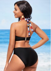 Tribal Print Tie Back Metal Pendant One Piece Swimwear | thumb picture 