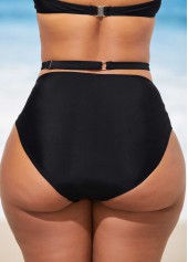 High Waisted Black Halter Metal Ring Detail Bikini Set | thumb picture 