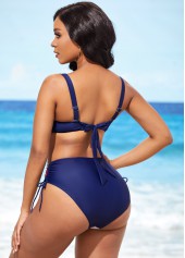 Mid Waist Color Block Drawstring Side Bikini Set | thumb picture 