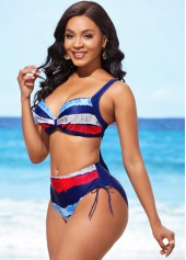 Mid Waist Color Block Drawstring Side Bikini Set | thumb picture 