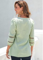 Light Green Lace 3/4 Sleeve Split Neck Blouse | thumb picture 