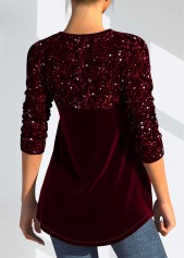 Wine Red Cut Out Long Sleeve Round Neck Blouse | thumb picture 
