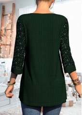 Sequin Asymmetric Hem 3/4 Sleeve Dark Green T Shirt | thumb picture 
