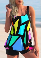 Wide Strap Rainbow Color Geometric Print Tankini Top-No Bottom | picture 1