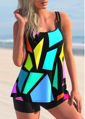 Wide Strap Rainbow Color Geometric Print Tankini Top-No Bottom | picture 3