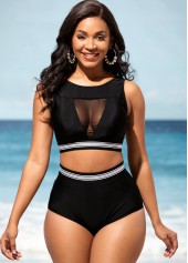 High Waisted Black Mesh Stitching Bikini Set