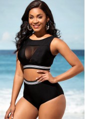 High Waisted Black Mesh Stitching Bikini Set | thumb picture 