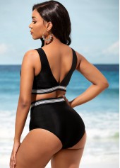 High Waisted Black Mesh Stitching Bikini Set | thumb picture 