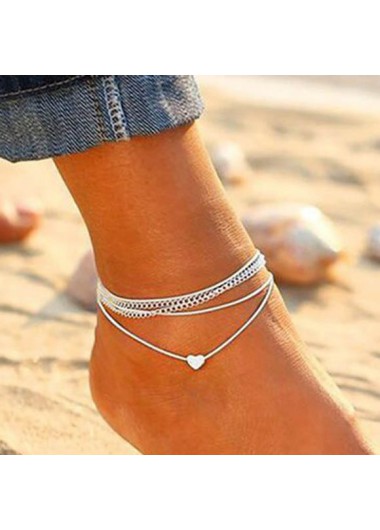 Heart Shape Silver Metal Anklet Set for Woman