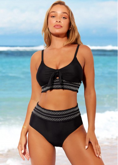 Modlily Smocked Black High Waisted Bikini Set - XL