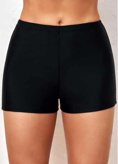 Modlily Black High Waisted Elastic Detail Swimwear Shorts - L