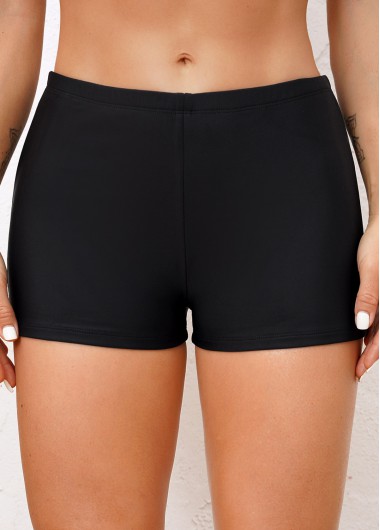 Modlily Black Mid Waisted Elastic Detail Swimwear Shorts - M