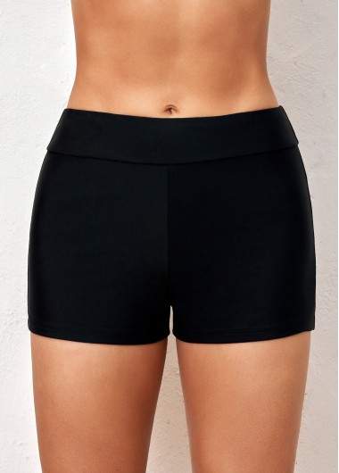 Modlily High Waisted Black Elastic Detail Swimwear Shorts - S