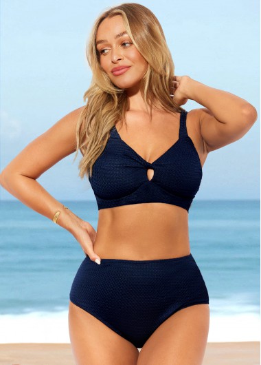 Modlily Navy Blue Wide Strap High Waisted Bikini Set - M