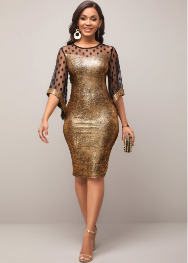 Modlily Mesh Stitching Color Block Sequin Dress - XXL