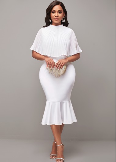 Modlily White Cape and Mock Neck Mermaid Dress - M